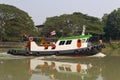 Traffic of vessels and boats on river