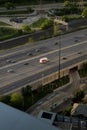 Traffic view with the cars crossing the bridge in Toronto, aerial, vertical