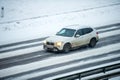 Traffic in Vilnius during winter snowstorm