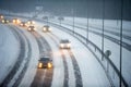 Traffic in Vilnius during winter snowstorm