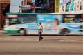 Traffic Warden Directs Moving Morning Peak Hour Traffic in Tapei Royalty Free Stock Photo