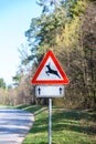 Traffic warning sign for deer and buck