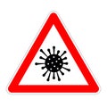 Traffic warning sign with virus danger isolated on white vector illustration