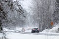 Traffic in winter conditions through the forest