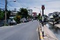 Ã¢â¬â¹The traffice light pole with only red light on it between canal and road in the local road at Chonburi Province East of