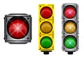 set of realistic traffic light with flash light isolated. 3D Render..