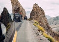 Trafic on the Indian mountain road. Leh - Manali highway