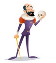 Tragic actor theater stage man medieval suit retro cartoon character design vector illustration Royalty Free Stock Photo