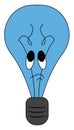 A tragic blue-colored cartoon light bulb vector or color illustration