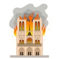 The tragic fire in the sights of Notre Dame de Paris. Flame in the Cathedral of Our Lady. flat illustration