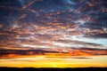 Tragic sky, yellow-pink clouds, sunrise or sunset