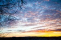 Tragic sky, yellow-pink clouds, sunrise or sunset