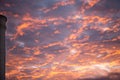 Tragic sky, yellow-pink clouds, sunrise or sunset