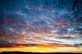 Tragic sky, yellow-pink clouds, sunrise or sunset