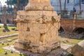 Traian Column detail with ruins of Cesar Forum in Rome. bottom of Trajan column Royalty Free Stock Photo