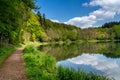 Trail along the littoral of holzmaar, eifel, germany