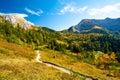 Trail in bavarian Alps mountain in Berchtesgaden during sunny day in autumn in Germany