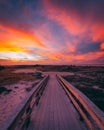 Trail on the beach at sunset, at Smith Point, Fire Island, New York