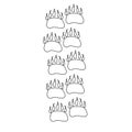 Trail of bear tracks in line style. Vector illustration