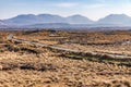 Trail in a bog with Twelve Bens mountains in background