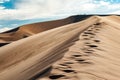 Trail of footprints climbs upward in the Great Sand Dunes