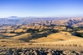 Trail among the golden hills and valleys of Mission Peak, view towards Tri-Valley and Mt Diablo at sunset Royalty Free Stock Photo