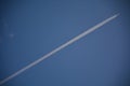 Trail of a jet plane in the blue sky