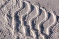 Trail of a large wheeled tractor in the snow