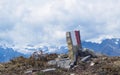 Trail marker for hikers. Italian Alps Royalty Free Stock Photo