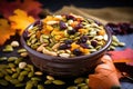 trail mix with pumpkin seeds, nuts, and dry fruits Royalty Free Stock Photo