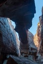 Trail passes through rock arch in the narrow Wolfberg Crack Royalty Free Stock Photo