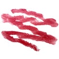 Trail painted with red lipstick on a white background, lipstick texture.