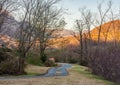 Trail path in Morse Park near Lake Lure in fall season. Royalty Free Stock Photo