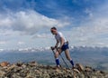 Trail runner, man and success in mountains. Running, sports Royalty Free Stock Photo