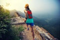trail runner running at great wall on the top of mountain Royalty Free Stock Photo