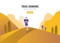 Trail Runners running on the mountain. beautiful scenery Background. vector illustration