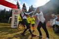 Trail running athlete finishing the race