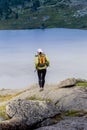 Trail running woman cross country in mountains on summer beautiful day Royalty Free Stock Photo