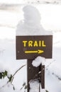A trail sign covered with snow in the Smoky Mountains.