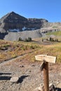 Trail Sign on the Mount Timpanogos hiking backpacking Timpooneke trail in Uinta Wasatch Cache National Forest, around Utah Lake, i