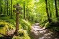 a trail signpost along a woodland hiking route