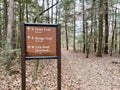 Trail signs for Point, Bridge, Lilly Bluff overlook Overlook Lilly Bridge, Obed Wild & Scenic River, Lancing, TN Royalty Free Stock Photo