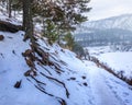 Trail on a snowy mountain slope