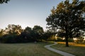 A trail and sunset in highway rest area in Minnesota