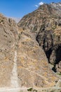 Trail switchbacks on a mountain in Tajikistan