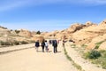 Trail to ancient city of Petra with Djinn blocks and caves, Jordan Royalty Free Stock Photo