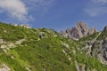 On the trail to Berti Refuge, in the Italian Dolomites. Royalty Free Stock Photo