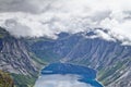 Trail to Trolltunga rock. Ringedalsvatnet lake, Norway Royalty Free Stock Photo