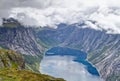Trail to Trolltunga rock. Ringedalsvatnet lake, Norway Royalty Free Stock Photo
