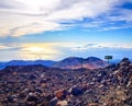 Trail at the top of the Teide with view of the caldera and the island of Tenerife